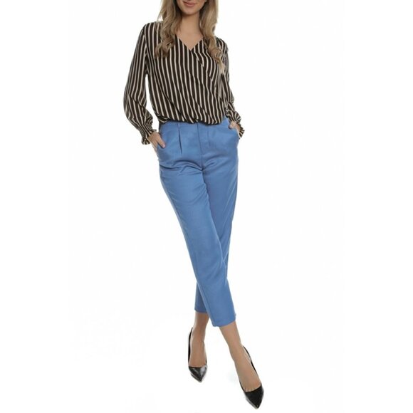 NWT Scotch & Soda blue linen blend cropped pleated trousers, M - Picture 4 of 12